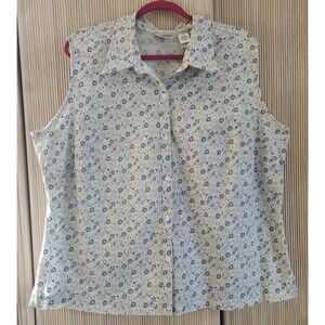 Villager Sport Signature Women's Shirt Size 3 Floral Sleeveless Button Up EUC